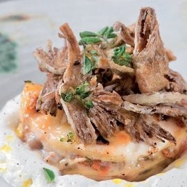 Лазаня от пържена паста с артишок и мус от пармезан