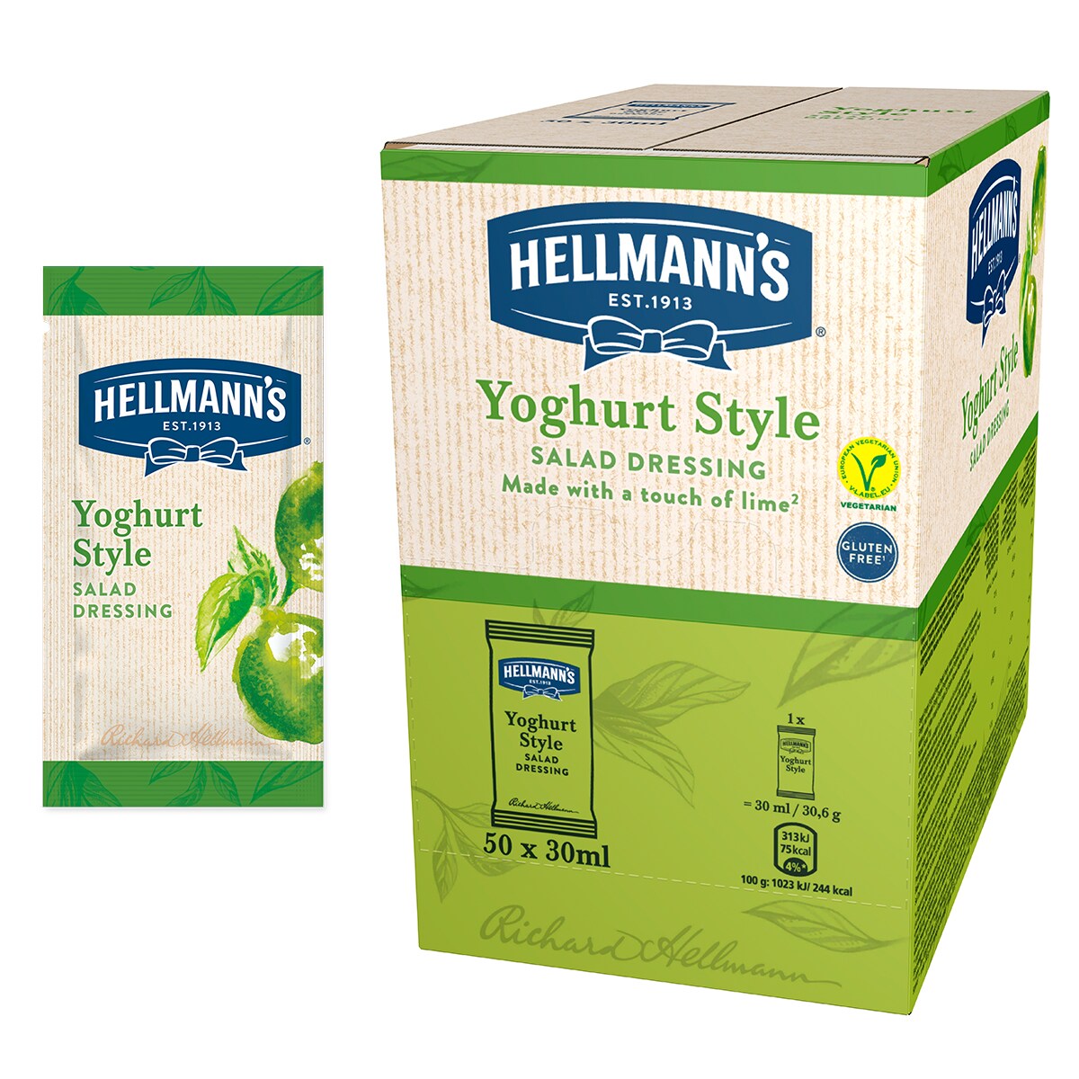 Hellmann's Салатен дресинг Йогурт - доза 30 ml - "Имам нужда от готово решение за салатен дресинг в единична доза, с качество, на което мога да разчитам и което бързо би се добавило към салата за доставка"